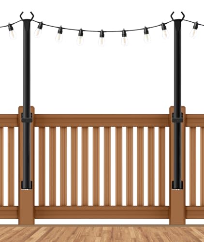 AHRLHR 2 Pack String Light Poles,4 Ft String Light Poles for Outside with Fixing Clips,Metal Poles for Outdoor String Lights, Hanging Light Poles for Deck Fence Garden Backyard Wall Bistro - size: 2 Pack-4FT