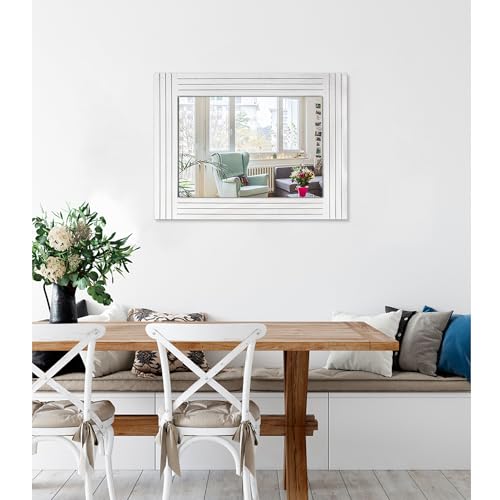 Rustic Wall Mirror - Rectangular Antique Wooden Frame - Farmhouse Bedroom & Entryway - Large White - 20" x 16" - color: Ivory, size: 20"L x 16"W