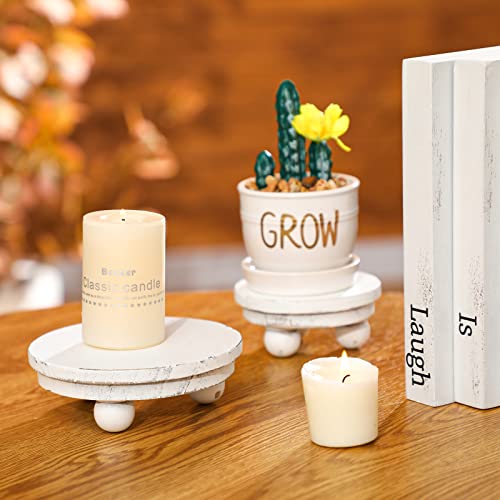 Amyhill 3 Pcs 5/4/3 Inch Mini Wooden Risers for Decor Small Round Pedestal Stand, Washed White Farmhouse Wood Riser with Ball Feet for Tiered Tray, Candles, Plants, Home Kitchen Decor - color: Washed White, size: 5/4/3 Inch