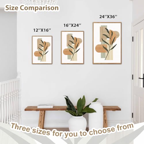 CHDITB Neutral Botanical Framed Canvas Wall Art, Boho Minimalist Leaf Wall Decor, Abstract Geometric Nature Plant Wall Painting, Sage Green Terracotta Art Prints for Bedroom Living Room 12”X16”X3 - color: Leaves