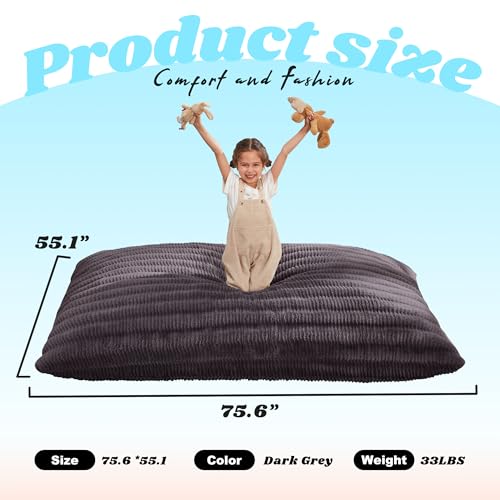 Hobestluk 3 in 1 Bean Bag Chair Giant Bean Bag Chairs for Adults with Ripple Cover Convertible Bean Bag Floor Cushion with Machine Washable Cover for Living Room (Ripple Dark Grey) - color: Dark Slate Grey
