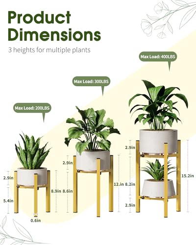 3 Pack Plant Stand Indoor Adjustable, Metal Modern Indoor Plant Stand, Heavy Duty Single Plant Stands Outdoor Corner, Stable Plant Holder Indoor Stand, Fits 8 to 12 Inches Pots, Gold - color: Gold, size: 3 Pack