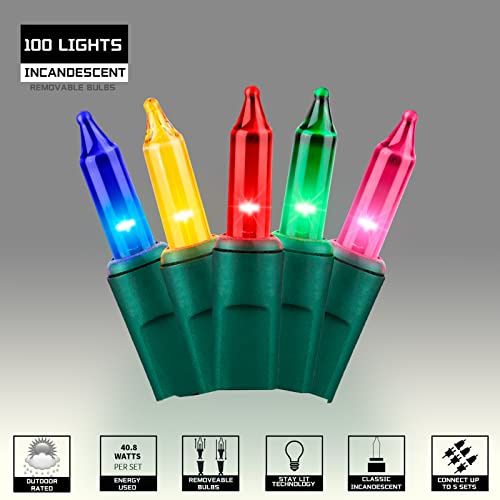 100LIGHTS Multi Extra-Bright with End Connectors Christmas Decorative Lights 5.98m UL Certified Mini String Light Set Waterproof for Home Garden Holiday Christmas Tree Party Patio Wedding - color: Multicolor, size: 100 COUNT-1PACK