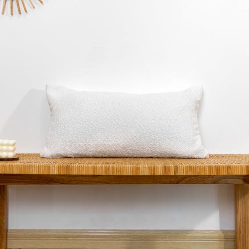 JoraLion Boucle Lumbar Pillow Cover 14x26 inch, White Textured Throw Pillow Cover Cushion Case for Sofa Bed Couch Living Room, Pack of 1 (Cover Only) - color: White, size: 26" x 14" (Pack of 1)