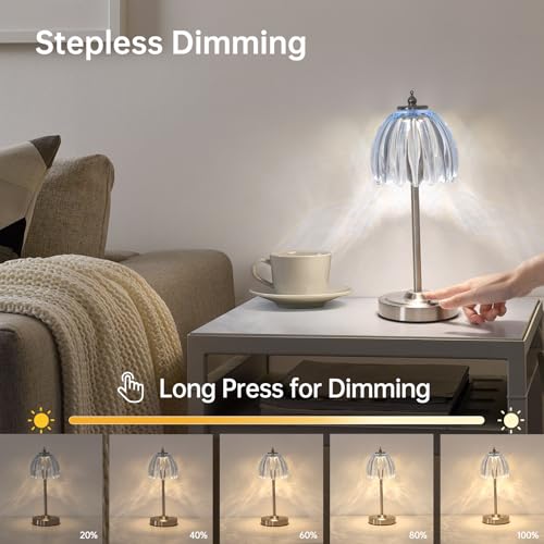 Shenmoyl Rechargeable Table Lamp with 5200mAh Battery & Touch Control - 3 Adjustable Color Temperatures, Cordless Dimmable Table Light for Bedroom, Office Desk, Nightstand(Clear Light Blue,1 Pack) - color: Clear Light Blue, size: 1 Pack