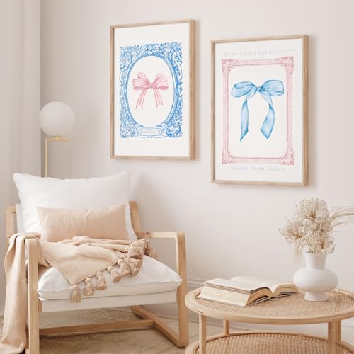 Preppy Bow Wall Art Decor Set of 2 Coquette Canvas Wall Decor Aesthetic Pictures Trendy Girly Wall Art Pink Blue Bow Prints Christian Bible Verse Poster for Bedroom Living Room 12x16 Inch Unframed - color: Christian Prints, size: 12x16 Inch Unframed
