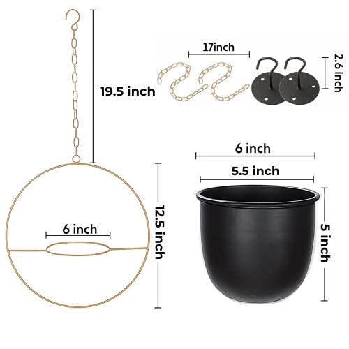 2 Pack Hanging Planters for Indoor Plants with 5.5" Pot + Ceiling Hook + Extender Chain | Hanging Plant Holder, Metal Minimalist Planter, NO Plant incld - color: Black & Gold