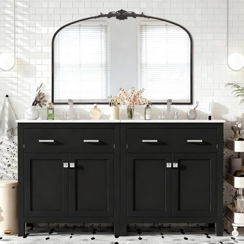 Besdomus Antique Arched Large Mirror: 48"x33" French Oversize Black Arch Antique Wall Mounted Mirror - Baroque Traditional Ornate for Living Room/Fireplace/Bathroom- Home Decor for Interior Designers - color: Black, size: 33"L x 48"W