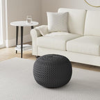 Nahunta Knitted Round Pouf - Cotton - Gray - color: Grey