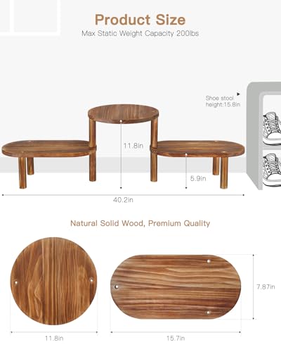 3 Tier Corner Plant Stand Indoor - Adjustable Wood Convex Flower Stand for Small Spaces, Heavy Duty Long Plant Shelf for Living Room Balcony Hallway