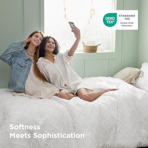 Bedsure Boho Twin Duvet Cover Size - White Breathable & Soft Boho Bedding, Machine Washable Comforter Cover for All Seasons, Includes 1 Duvet Cover 68"x90" with 1 Pillow Sham & Zipper Closure - color: 01 - White (No Comforter), size: Twin/Twin XL (68" X 9
