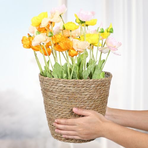 Hemoton Rattan Planter Basket Wicker Plant Flower Pot 8.7 Inch Seagrass Woven Indoor Planter for Home Decor and Succulent Plants
