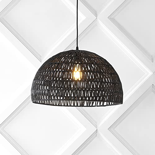 JONATHAN Y 20" Black Modern Bohemian Woven Rope LED Pendant Light Fixture, Adjustable Dome Ceiling Lamp for Kitchen Island, Rope Shade, Coastal Farmhouse Decor (JYL6504C) - color: Black, size: 20"