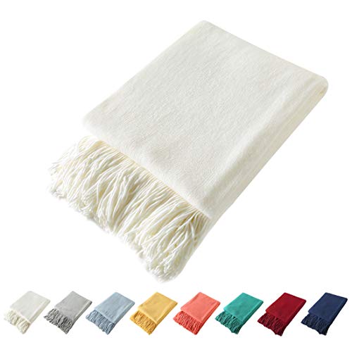 Homiest Decorative Knitted Throw Blanket with Fringe Soft & Cozy Tassel Blanket for Couch Sofa Bed- 50 x 60 (50" x 60", Ivory) - color: Ivory, size: 50" x 60"