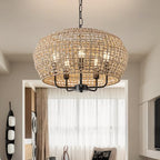 20" Boho Rattan Chandelier for Dining Room,5-Light Hand-Woven Natural Rattan Ceiling Light Fixture with Adjustable Chain,E12 Sockets Dimmable Pendant Light for Kitchen Living Room Hotel(Black) - color: Black 5-Light 20" Round