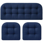 Barydat 3 Pack Wicker Furniture Cushions Waterproof Outdoor/Indoor Tufted Wicker Chair Cushions 1 Loveseat and 2 U-Shape Rattan Chairs for Patio Furniture, Rattan Love Seat, Bench(Navy Blue) - color: Navy Blue