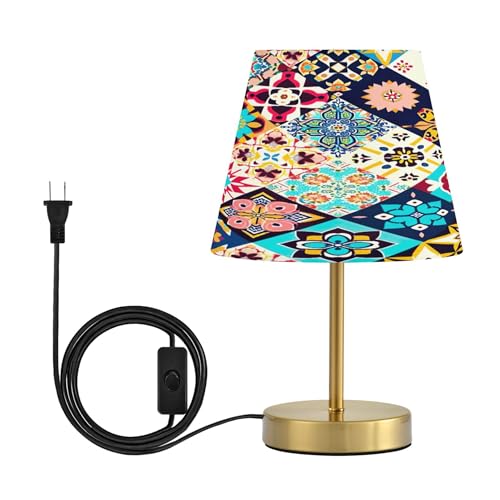 Kigai Ethnic Bohemian Style Table Lamp for Living Room Bedroom, Bedside Table Lamp Nightstand in 3 Lighting Modes with Fabric Shade & Bronze Base, M - size: M - 7.9x12.6 in