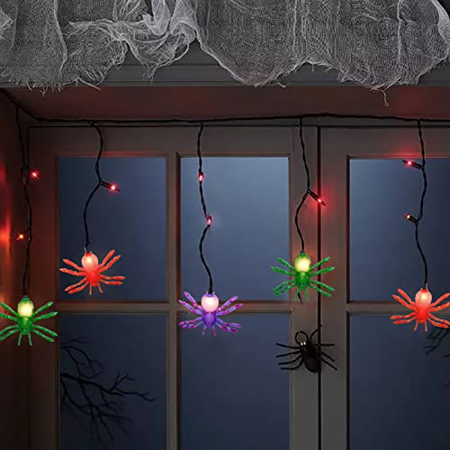 Halloween Spider String Lights, 7Ft Halloween Decorative String Lights with 10 Multicolor Spider and 15 Purple Mini Bulbs UL Listed for Window Porch Stair Bar Indoor Outdoor Patio Party Decor - color: Curtain Spider Lights