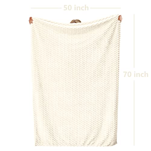Vessia Flannel Fleece Throw Blanket(50x70 inch), 3D Jacquard Cream Fuzzy and Warm Blanket for Couch,Sofa,Bed,Chair, 300GSM Super Soft Touch Cozy Lightweight Throw for All-Season Home Decor - color: Cream-3d, size: 50x70 inch