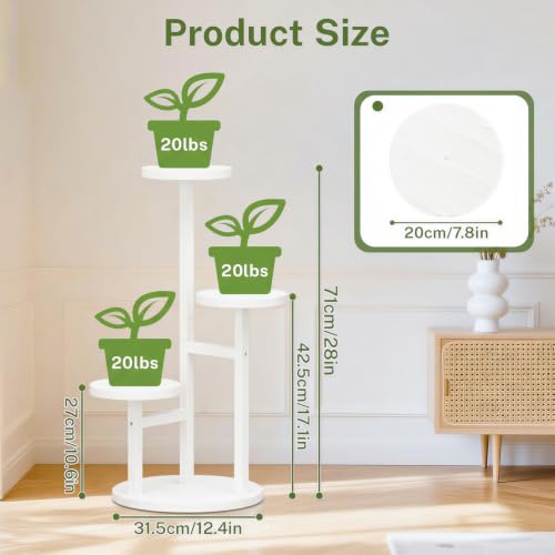 iDavosic.ly 3 Tier Plant Stand Indoor, Tiered Corner Wood Multiple Flower Holder Shelf, Tall Orchid Display Rack for Living Room Bedroom, White - color: Pine White, size: 3 Tiers