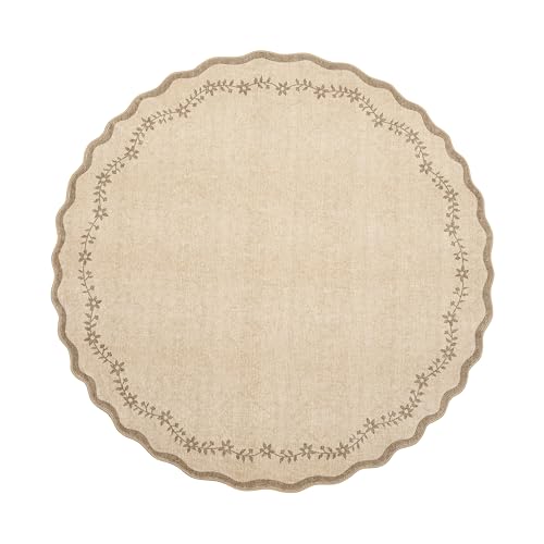 GarveeHome Round Area Rugs 5ft for Bedroom, Solid Jute Washable Circle Rug Soft Non Slip Floral Print Floor Mat Tan Carpet Indoor Thin Rug for Kids Room Dining Room Playroom Nursery - color: Jute, size: 5' (Round)