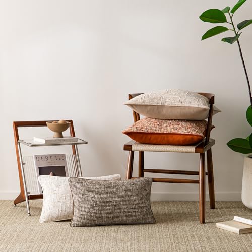 a moment Brown Reversible Pillow Covers 2 Pack - Farmhouse Chenille Throw Pillows, Neutral Textured Decorative Throw Pillow Covers with Border for Couch Sofa Bed (12x20 Inch, No Insert) - color: Brown, size: 20" x 12" (Pack of 2)