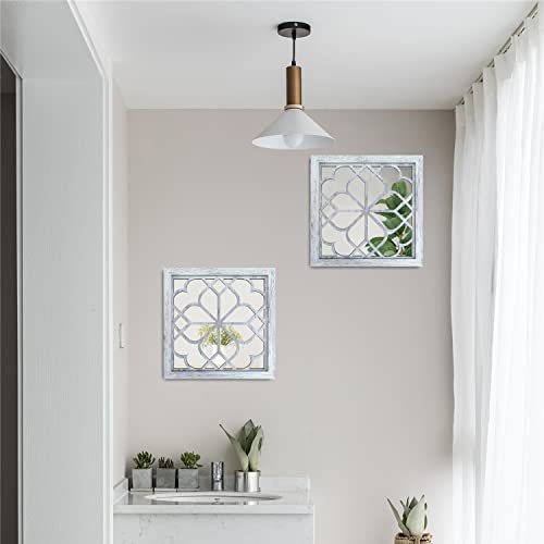 Wocred 2 PCS Square Wall Mirror,Gorgeous Rustic Farmhouse Accent,Rustic White Color Entry for Bathroom Renovation,Bedrooms,Living Rooms and More(12”x12”) - color: Rustic White, size: 12x12 inch - 2 PCS