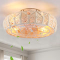Boho Caged Ceiling Fans with Lights and Remote 20" Flush Mount 6-Speed Reversible Enclosed Low Profile Handmade Cotton Rope Bladeless Ceiling Fan with Light,for Bedroom, Living Room, Kitchen - color: Yellow