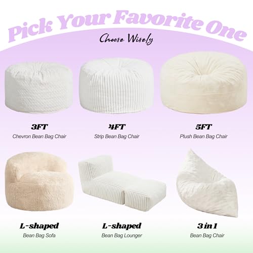 Hobestluk 3 in 1 Bean Bag Chair Giant Bean Bag Chairs for Adults with Plaid Cover Convertible Bean Bag Floor Cushion with Machine Washable Cover for Living Room (Plaid White) - color: Daisy White