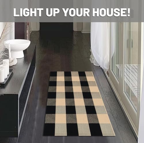 IOHOUZE Buffalo Plaid Checkered Rug 2x3 Ft Front Door Mats, Washable Area Rugs for Front Porch Welcome Mats Indoor Outdoor, Entryway Door Rug for Entryway, Home Entrance, Tan Black - color: Tan and Black, size: 2' x 3' (Rectangular)