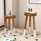 Teak 11.8" Round Dip Dyed Teak Stool | Wood Accent Side Table | Wood Plant Stand (24" Tall White) - color: 24" Tall White