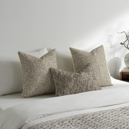Pack of 2 Neutral Throw Pillow Covers 20x20 Boho Textured Dots Stripe Chenille Square Decorative Pillow Cases Accents for Living Room Couch Bed Farmhouse Home Decor, Taupe - color: Taupe, size: 20" x 20" (Pack of 2)