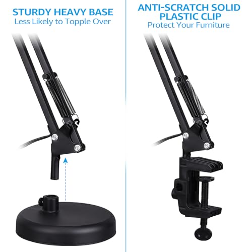TORCHSTAR Metal Desk Lamp with Clamp, Swing Arm, Architect Adjustable Gooseneck Table Lamp, Clip Desk Lights for Home Office, Work, Study, Reading, E26 Base, Multi-Joint, Black - color: Black