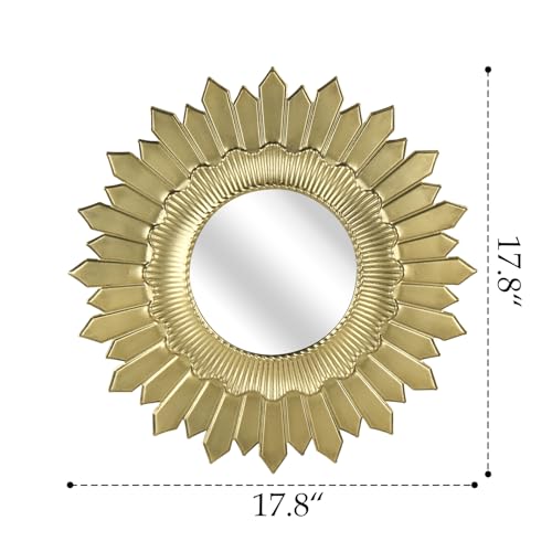 NIKKY HOME Vintage Sunburst Round Wall Mirror, 17.8 Inch Metal Framed Decorative Large Mirror for Bathroom, Living Room, Office, Gold Finish