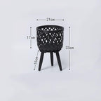Nordic Style Rattan Flower Pot Indoor Balcony Living Room Plant Green Flowers Hand-Woven Wooden Tall Floor Flower Stand (Black, 8.3x13inch(21x33cm))