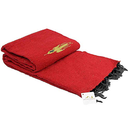 Open Road Goods Mexican Thunderbird Yoga Blanket, Handwoven Throw for Yoga, Meditation, and Home Décor – Versatile Blanket for Beach, Picnic, Camping, or Outdoor Use - color: Red