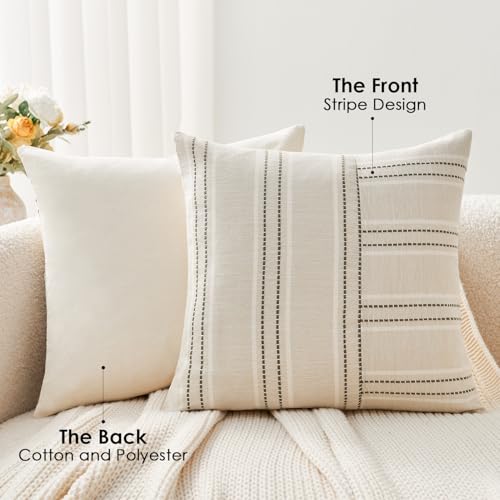 Throw Pillow Covers Set of 2 12x20 Inch Striped Pillow Covers, Soft Decorative Cotton Lumbar Neutral Green Textured Case for Couch Sofa Bed Living Room, Home Modern Farmhouse Cute Decor - color: Green, size: 20" x 12" (Pack of 2)