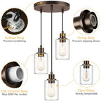 MAXvolador Industrial 3-Light Pendant Light, Adjustable Hanging Light Fixture with Clear Glass Shade, Pendant Lighting E26 Base Ceiling Lamp, Oil-Rubbed Bronze - color: Oil-Rubbed Bronze