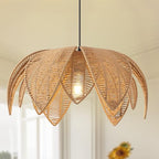 Hand Woven Rattan Chandelier, Boho Pendant Light 19.68 inches Wicker Light Fixture Suitable for Dining Room, Kitchen, Living Room, Farmhouse,E26 Lamp Base - size: 19.68''