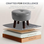 oakvivo Ottoman, Small Foot Stool, Round Leather Pouf Ottoman, 13''L x 13''W x 10.2''H Foot Rest with Non-Skid Rubber Legs for Living Room Bedroom Couch Entryway, Grey - color: Grey