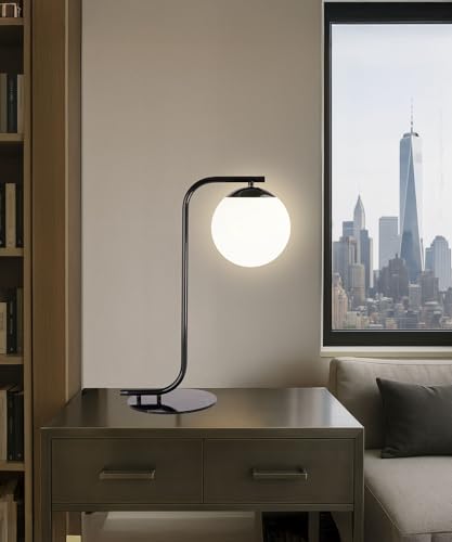 HarvestLand Midnight Sphere 20” Bedside Lamp – Globe Table Lamp & Modern Table Lamps for Living Room, Nightstand Lamp, Side Table Lamp for Bedroom & Office, Marble Base Glass Shade - style: Midnight Sphere 20” Globe