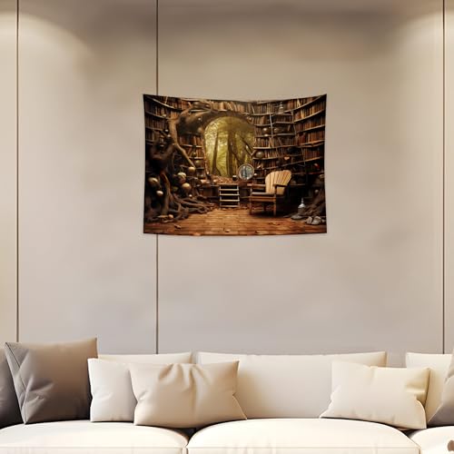 QGHOT Bookshelf Tapestry, Fairy Tale Forest Academic Tapestry Wall Hanging Fantasy Witch Backdrop for Bedroom Living Room Decor 39.4" x 31.5" - color: D, size: 31.5"L x 39.4"W