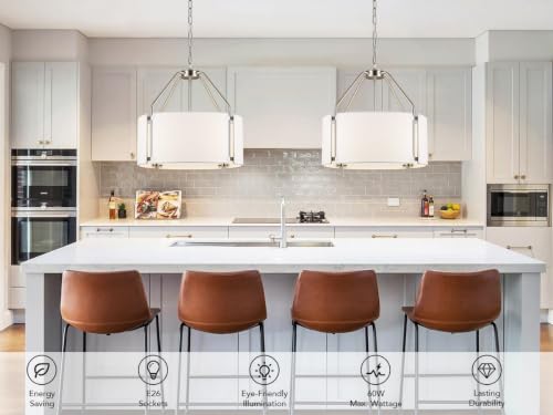 18 Inches Drum Chandeliers, Silver Drum Pendant Light Fixture with White Linen Fabric Shade, White Chandelier Adjustable Modern Farmhouse Hanging Lights for Dining Room Bedroom Kitchen Foyer - color: 18Inch Nickel&White