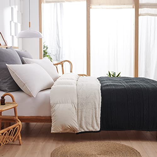 Longhui bedding Black Acrylic Cable Knit Sherpa Throw Blanket - Thick, Soft, Big, Cozy Knitted Fleece Blankets for Couch, Sofa, Bed - Large 60 x 80 Inches Coverlet All Season - color: Black, size: 60"x80", Oversize