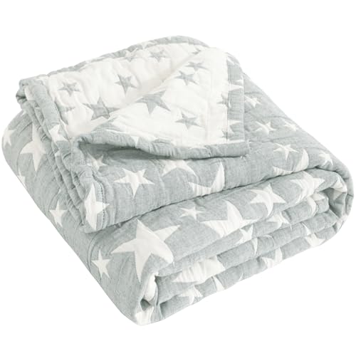 NTBAY 3 Layer Toddler Blanket, Muslin Cotton Jacquard Bed Blankets, Lightweight Thermal Baby Blanket, Super Soft and Warm Crib Blanket for All Seasons, Decoration Gift, 30"x40", Grey Star - color: Grey Star, size: 30x40 Inch (Pack of 1)