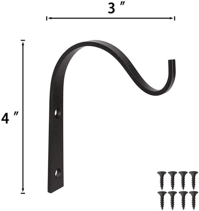 Mkono 4 Pack Iron Wall Hooks for Hanging Plant Lanterns, Plant Hanger Fence Metal Bracket for Bird Feeders, Wind Chimes, Mason Jar Sconces, Light Outdoor Indoor Rustic Home Decor, 3 Inch