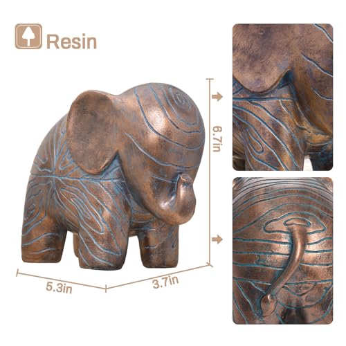 Small Elephant Statue,Boho Textured Animal Elephant Figurine Decor Ornament, Good Luck Resin Elephant Gifts for Women,Tabletop Home Decoration for Shelf Living Room Bedroom Office-Copper - color: Copper Blue