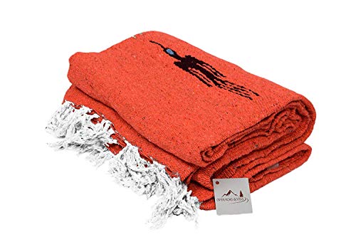 Open Road Goods Mexican Thunderbird Yoga Blanket, Handwoven Throw for Yoga, Meditation, and Home Décor – Versatile Blanket for Beach, Picnic, Camping, or Outdoor Use - color: Tangerine