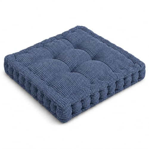 ChezMax Floor Pillow & Cushion, Large Meditation Chair Cushions, Thick Square Seat Pad, Soft Velvet Tufted Seating Pouf for Indoor/Outdoor Yoga Bench Rocking Chair Room Tatami Sofa, Navy Blue 18"x18" - color: Navy Blue M
