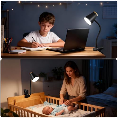 EJIAXIN Clip on Desk Lamp for Home Office - Small LED Touch Dimmable Reading Light for College Dorm Room - Adjustable Flexible Gooseneck Clamp Light Table Lamp for Bedside Bedroom Bed Headboard Black - color: Matte Black